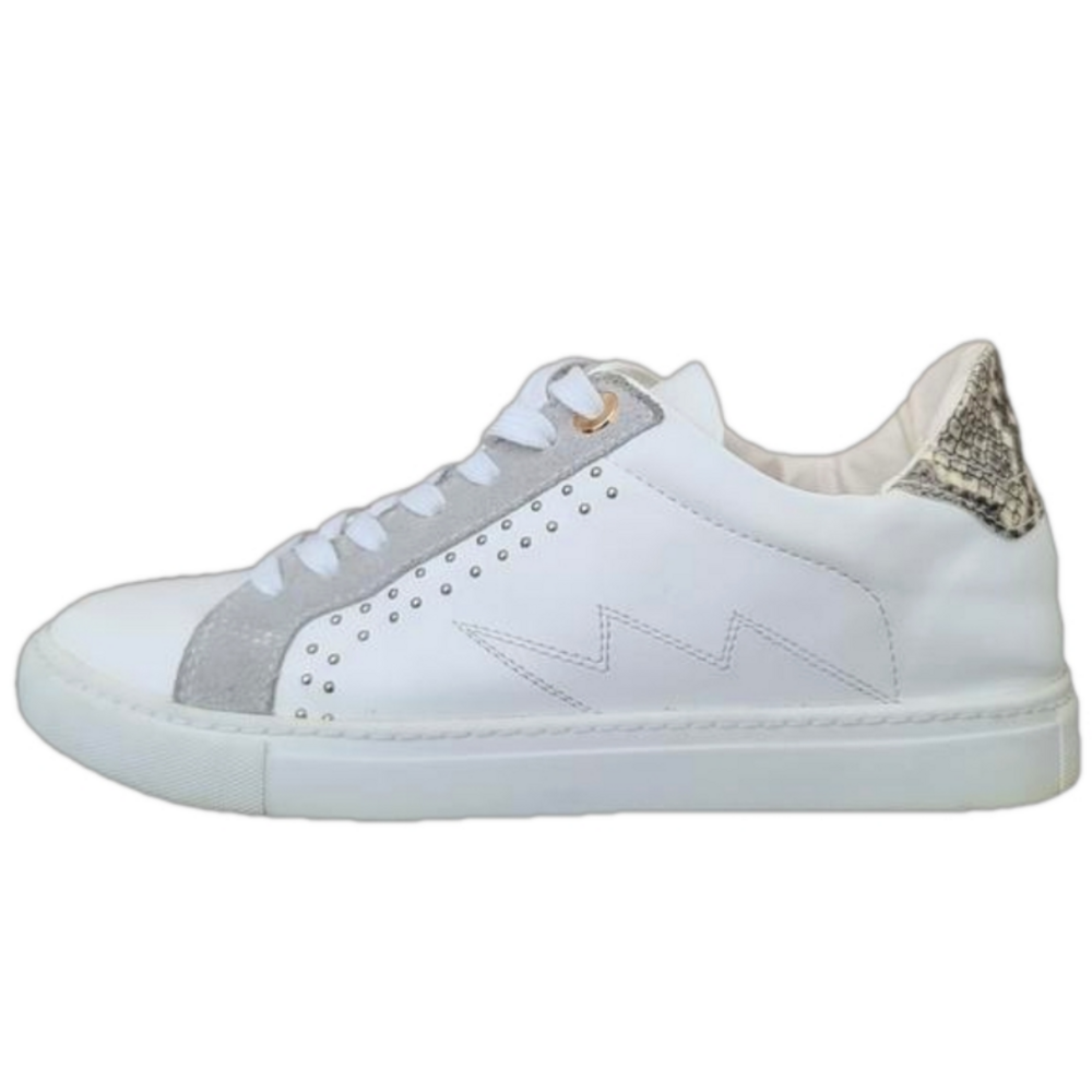 Steve Madden Women's Bianka White Sneaker W/ Faux Snake Print & Gold Accents 8M